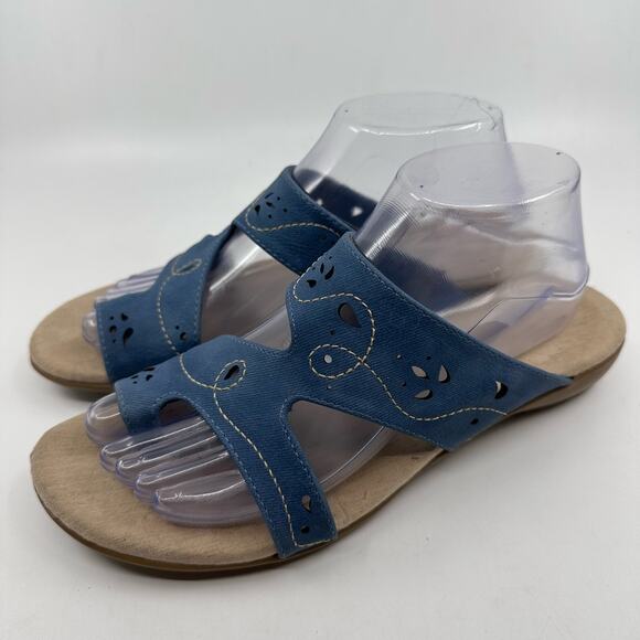 Jasmin Blue Cut-Out Sandal WMNS 8.5M Strappy Open Toe Slip-On JNAHANT Designer - Picture 3 of 10